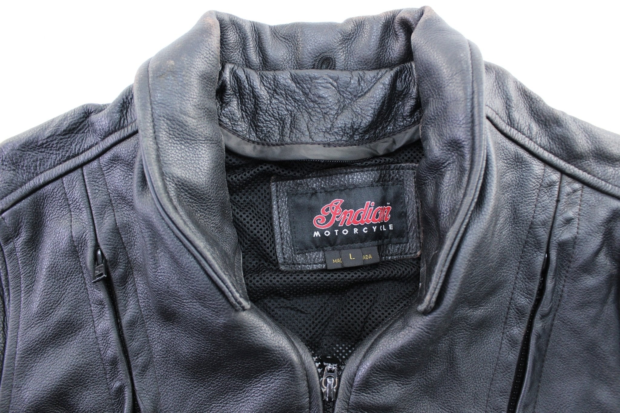 Women's Indian Motorcycle Black Leather Zip Up Jacket - Jacket - Thrifted Threads