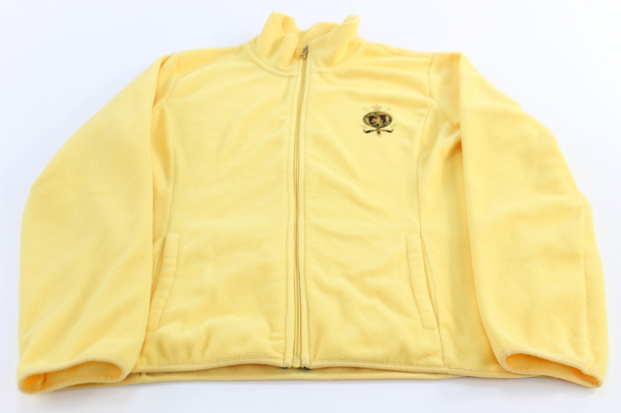 Women's Lauren Ralph Lauren Embroidered Yellow Fleece Full Zip Sweater - ThriftedThreads.com