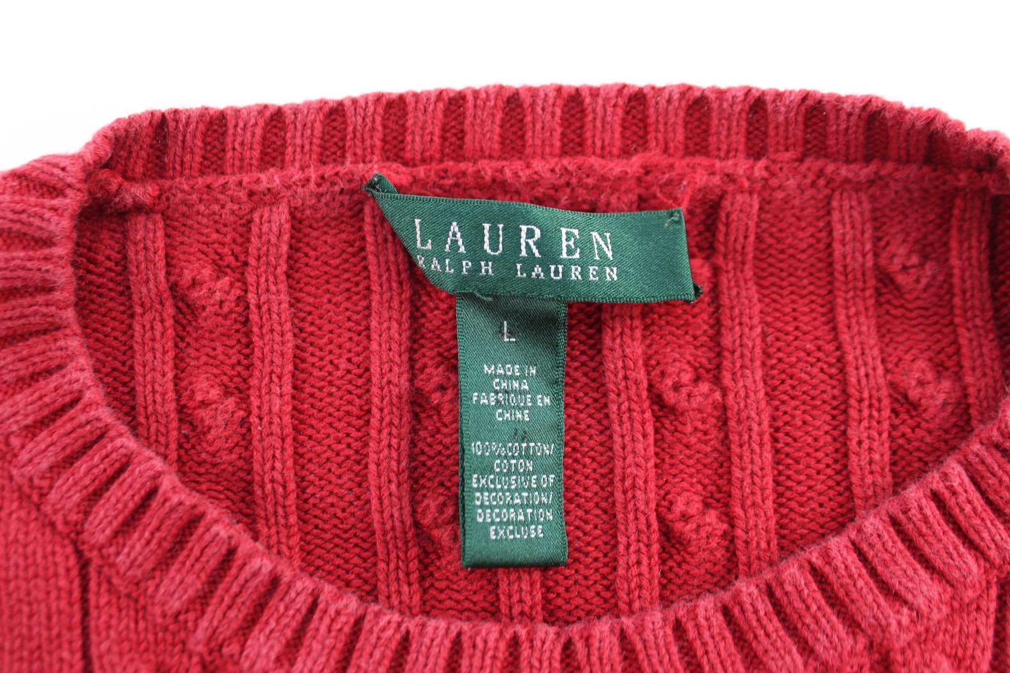 Women's Lauren Ralph Lauren Red Cable Knit Sweater - ThriftedThreads.com