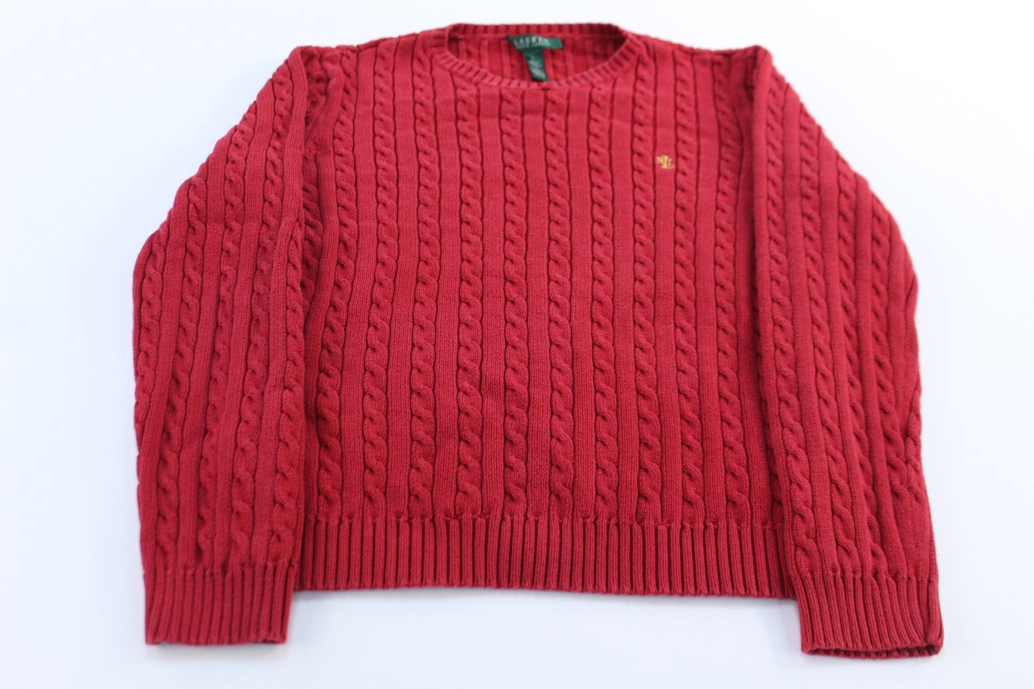 Women's Lauren Ralph Lauren Red Cable Knit Sweater - ThriftedThreads.com