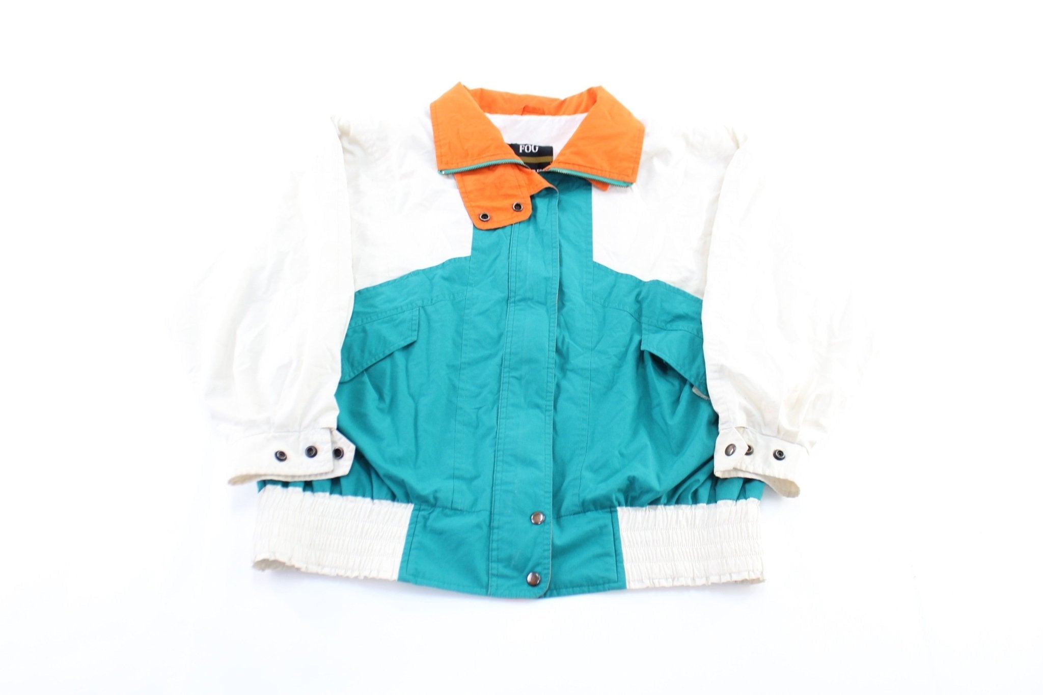 Women's London Fog White, Orange, & Turquoise Zip Up Jacket - Jacket - Thrifted Threads
