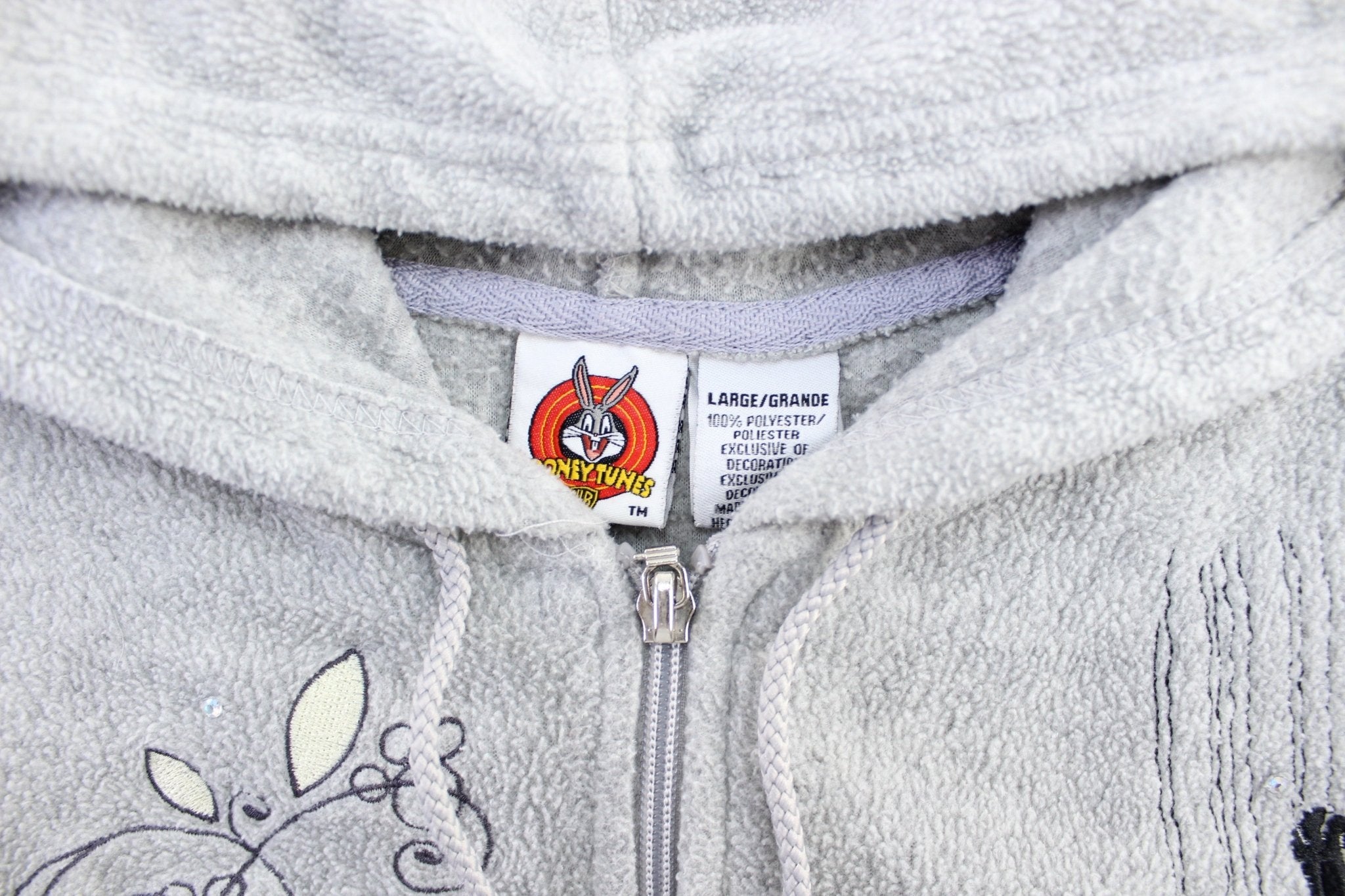 Women's Looney Tunes Embroidered Bad Kitty Fleece Zip Up Hoodie - ThriftedThreads.com