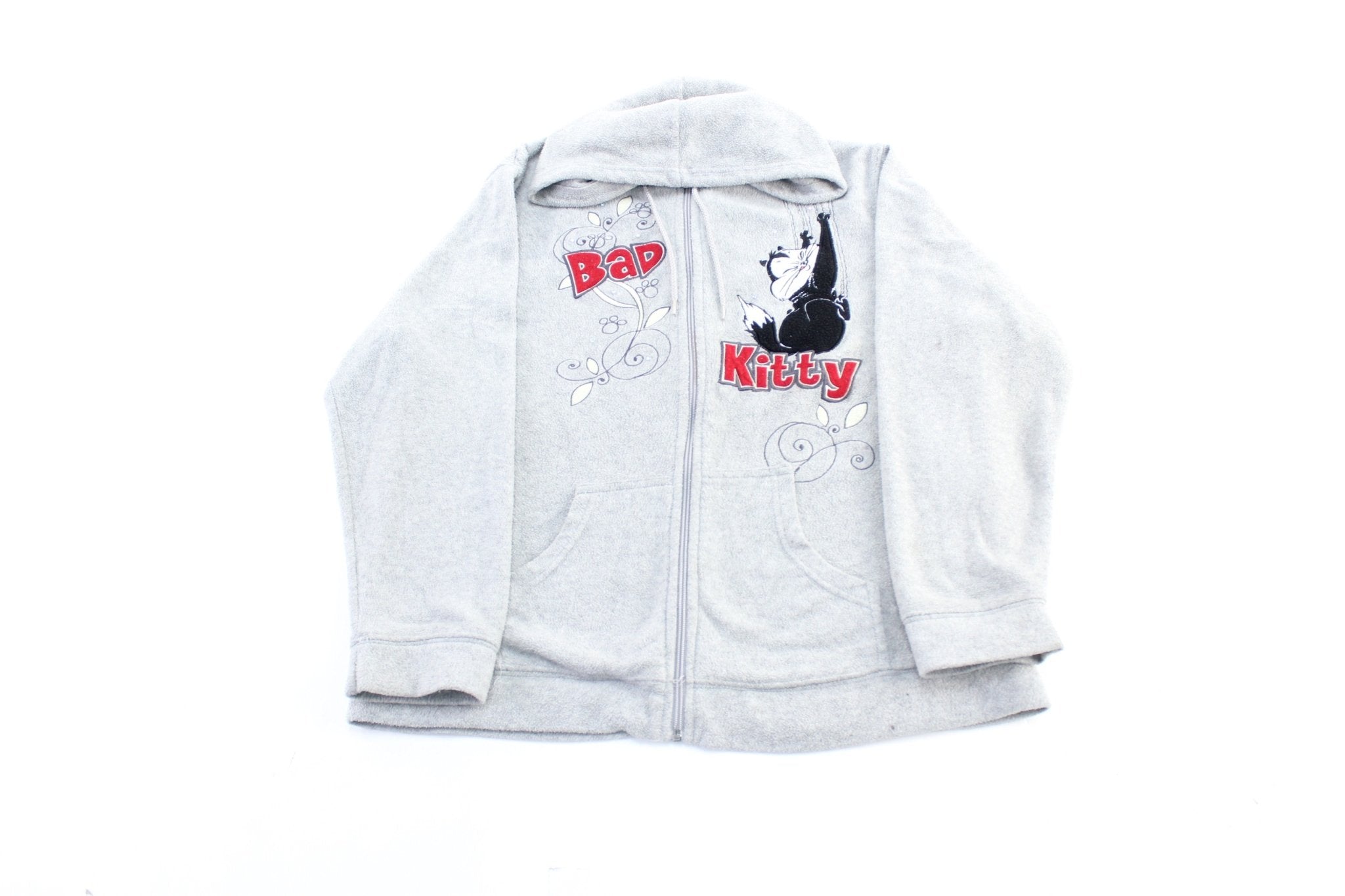 Women's Looney Tunes Embroidered Bad Kitty Fleece Zip Up Hoodie - ThriftedThreads.com