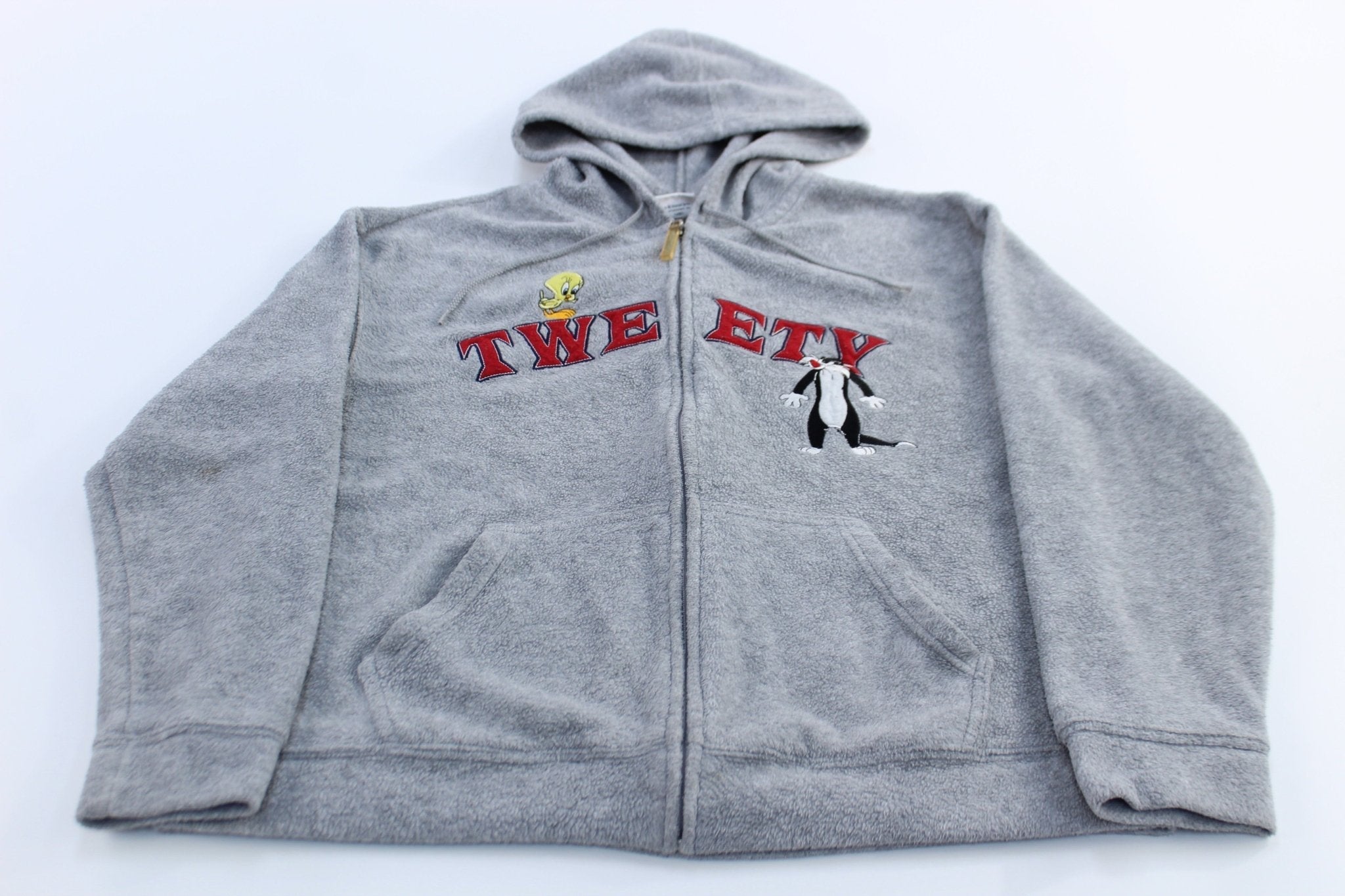 Women's Looney Tunes Embroidered Tweety Fleece Zip Up Hoodie - Jackets - Thrifted Threads