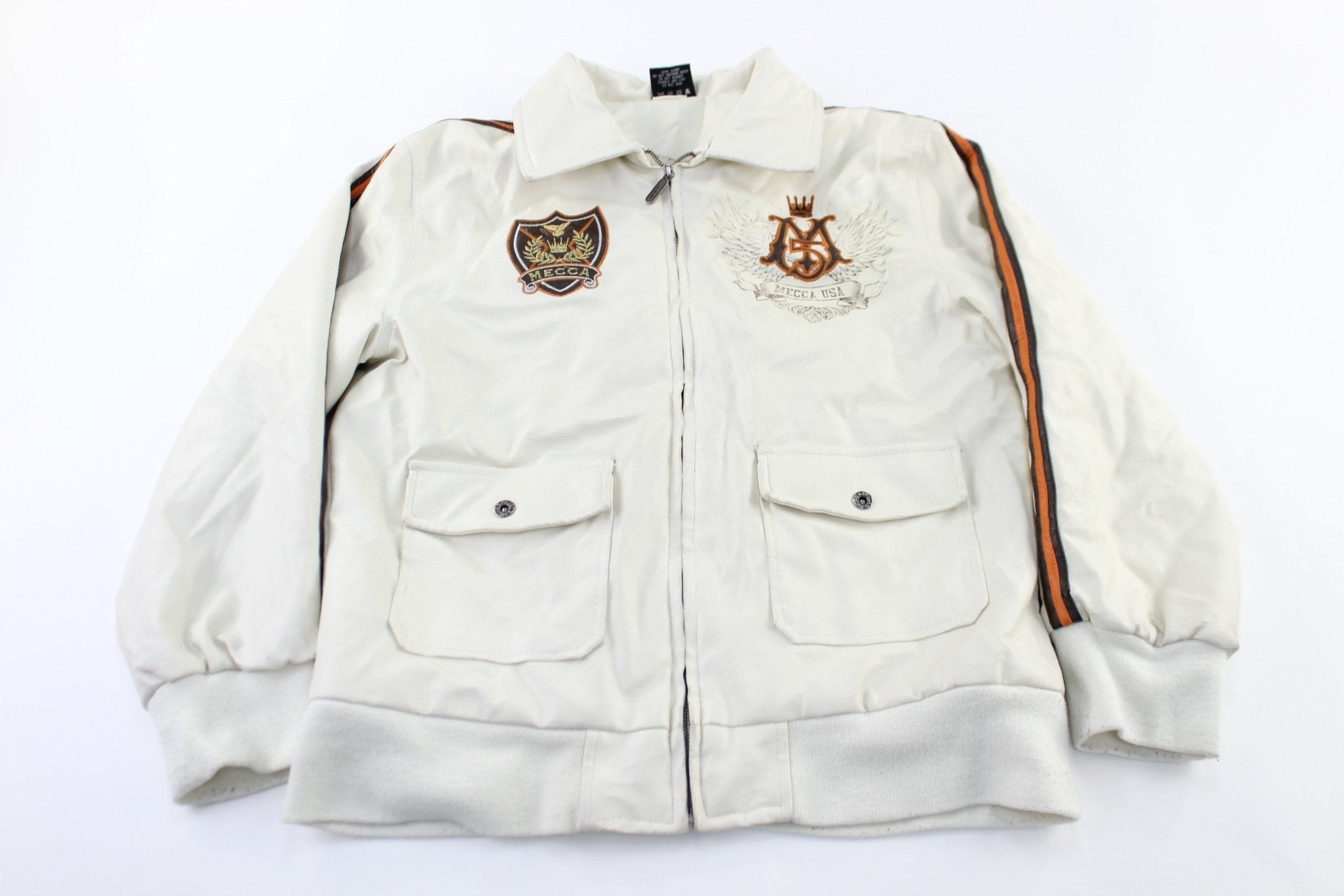 Women's Mecca USA White Leather Zip Up Jacket - ThriftedThreads.com