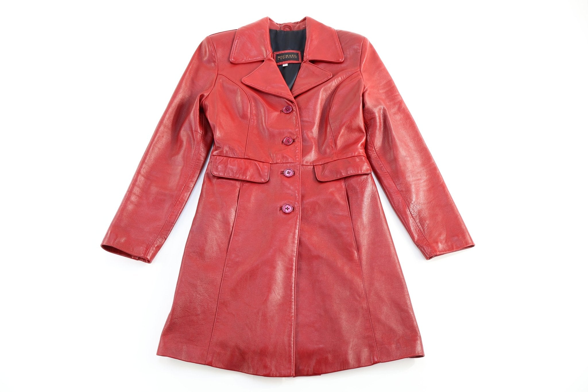Women's Michael Lawrence Red Leather Coat - jacket - Thrifted Threads