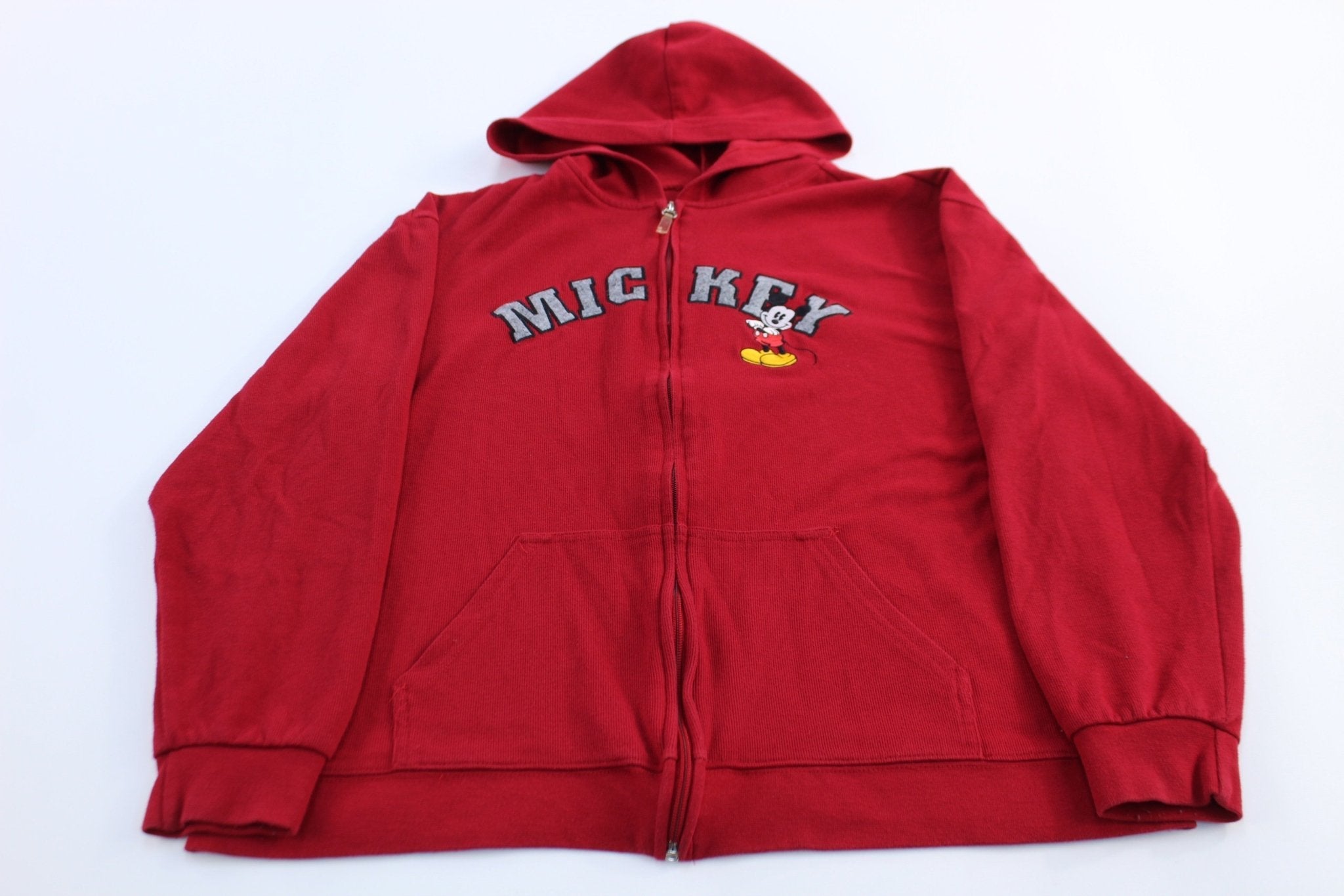 Women's Mickey Mouse Embroidered Red Full Zip Hoodie - Jackets - Thrifted Threads