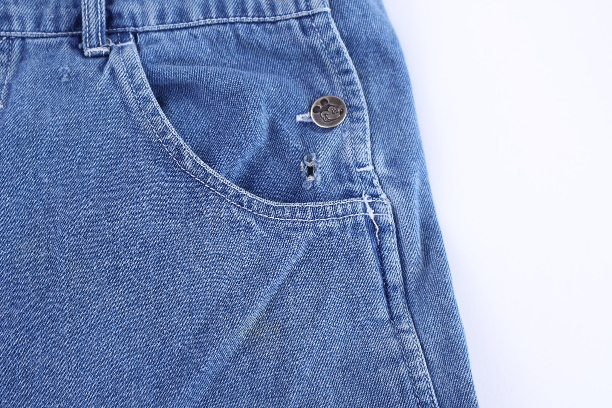 Women's Mickey Unlimited Denim Short Overalls - Overalls - Thrifted Threads