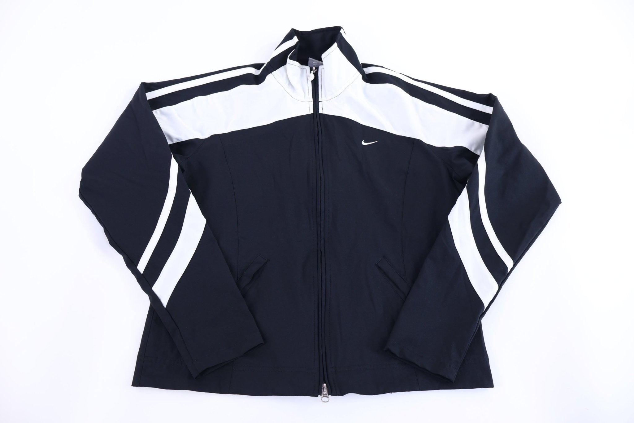 Women's Nike Embroidered Logo Black & White Full Zip Jacket - Jacket - Thrifted Threads