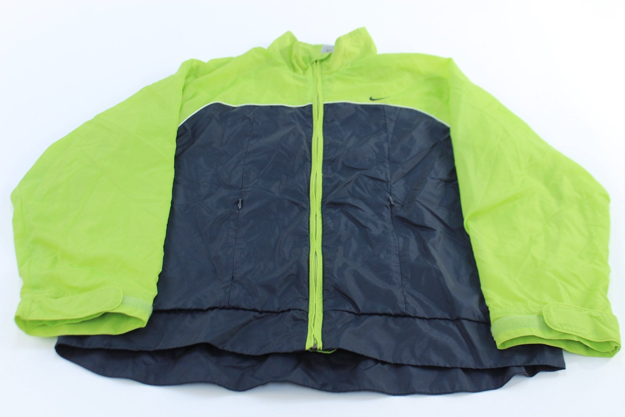 Women's Nike Embroidered Logo Blue & Green Zip Up Jacket - ThriftedThreads.com