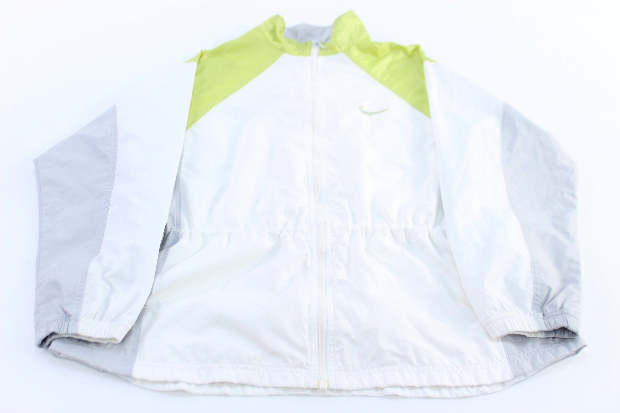 Women's Nike Embroidered Logo Grey, Green, & White Zip Up Jacket - ThriftedThreads.com