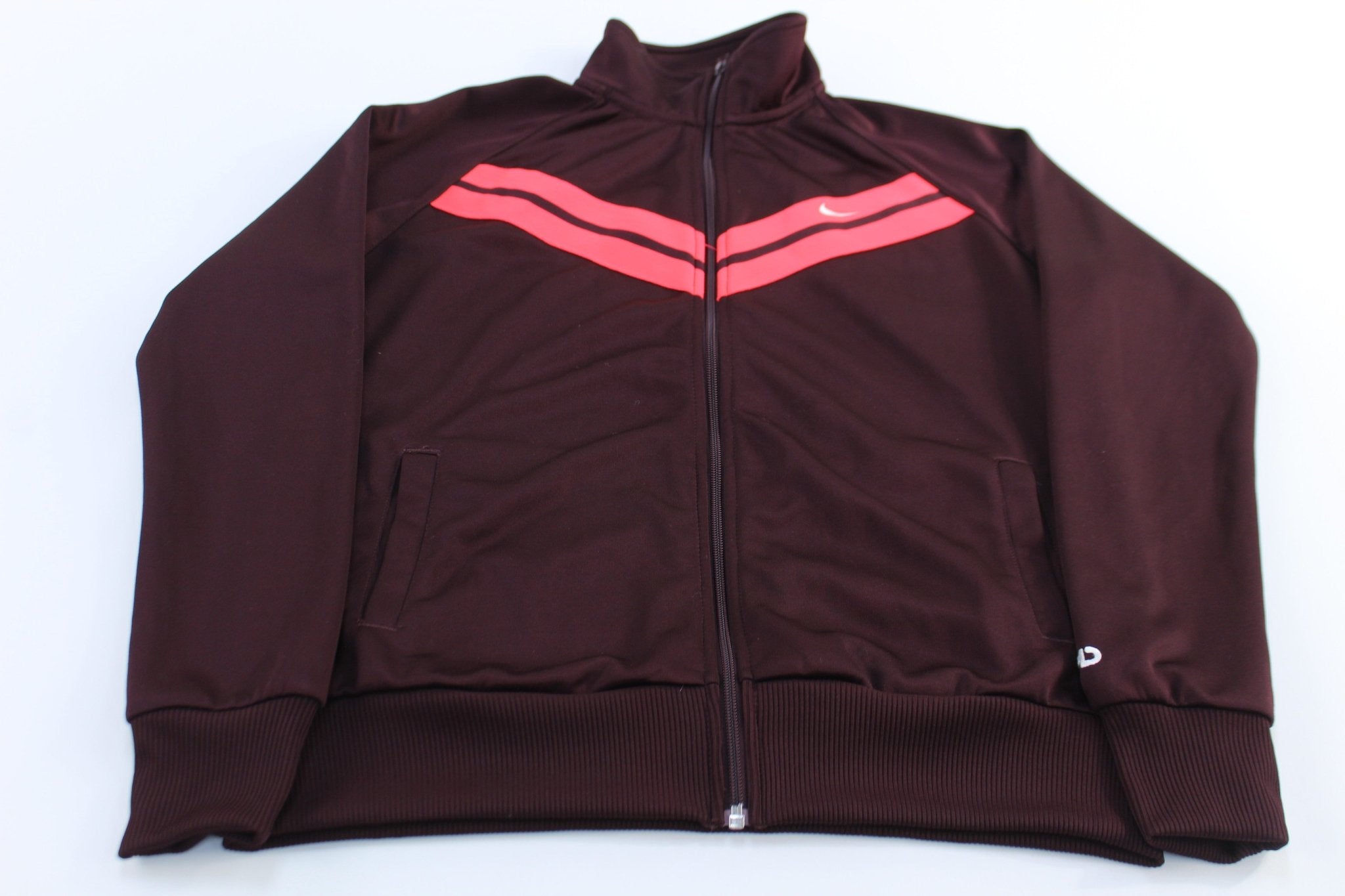 Women's Nike Embroidered Logo Pink & Burgundy Track Jacket - ThriftedThreads.com