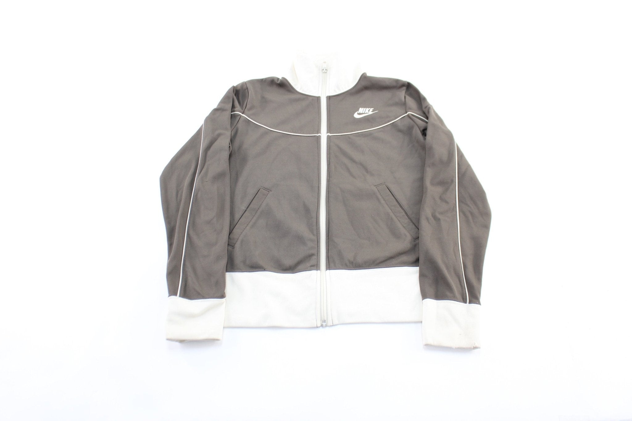 Women's Nike Embroidered Logo White & Brown Zip Up Jacket - Jacket - Thrifted Threads