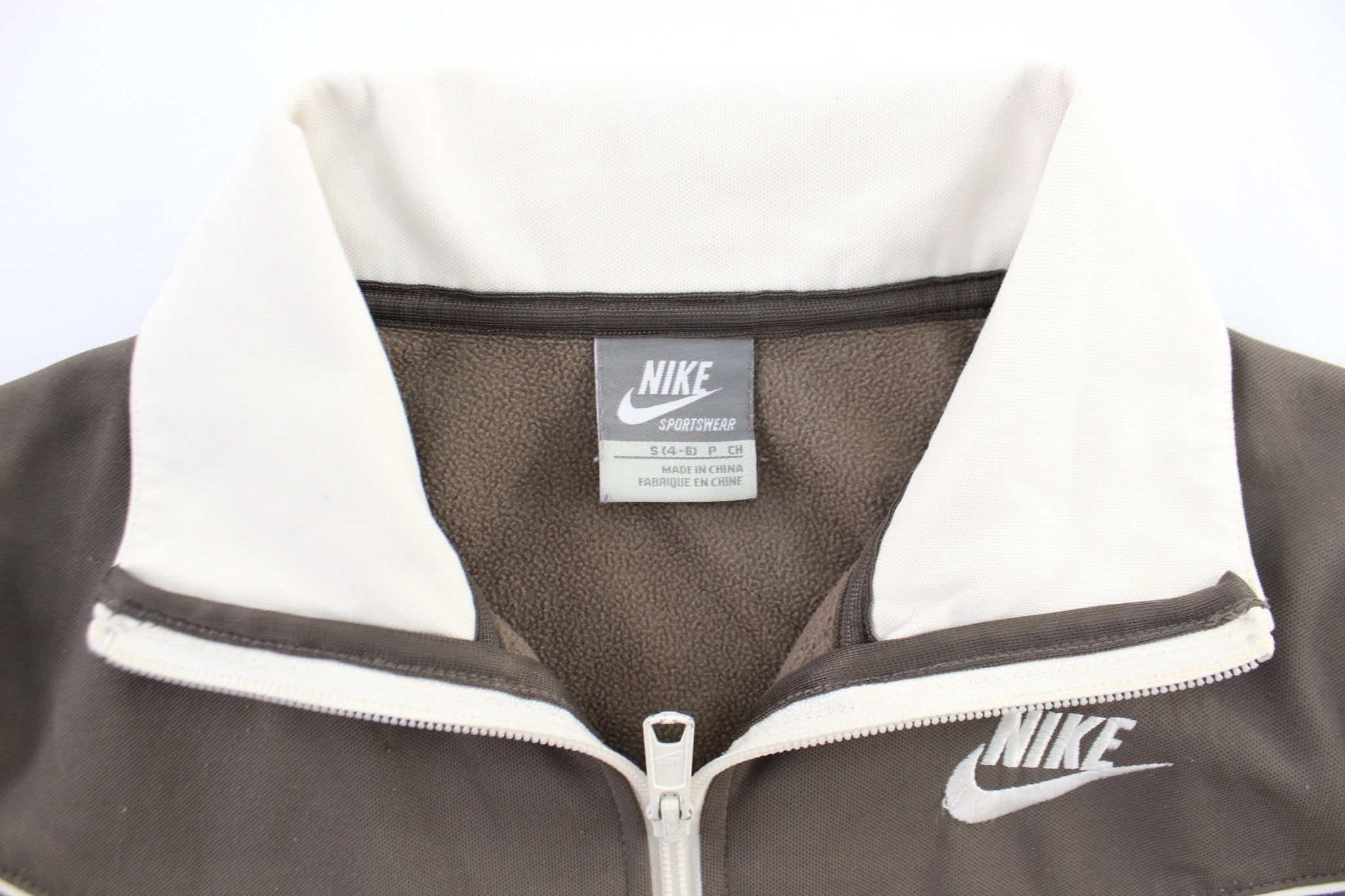 Women's Nike Embroidered Logo White & Brown Zip Up Jacket - Jacket - Thrifted Threads