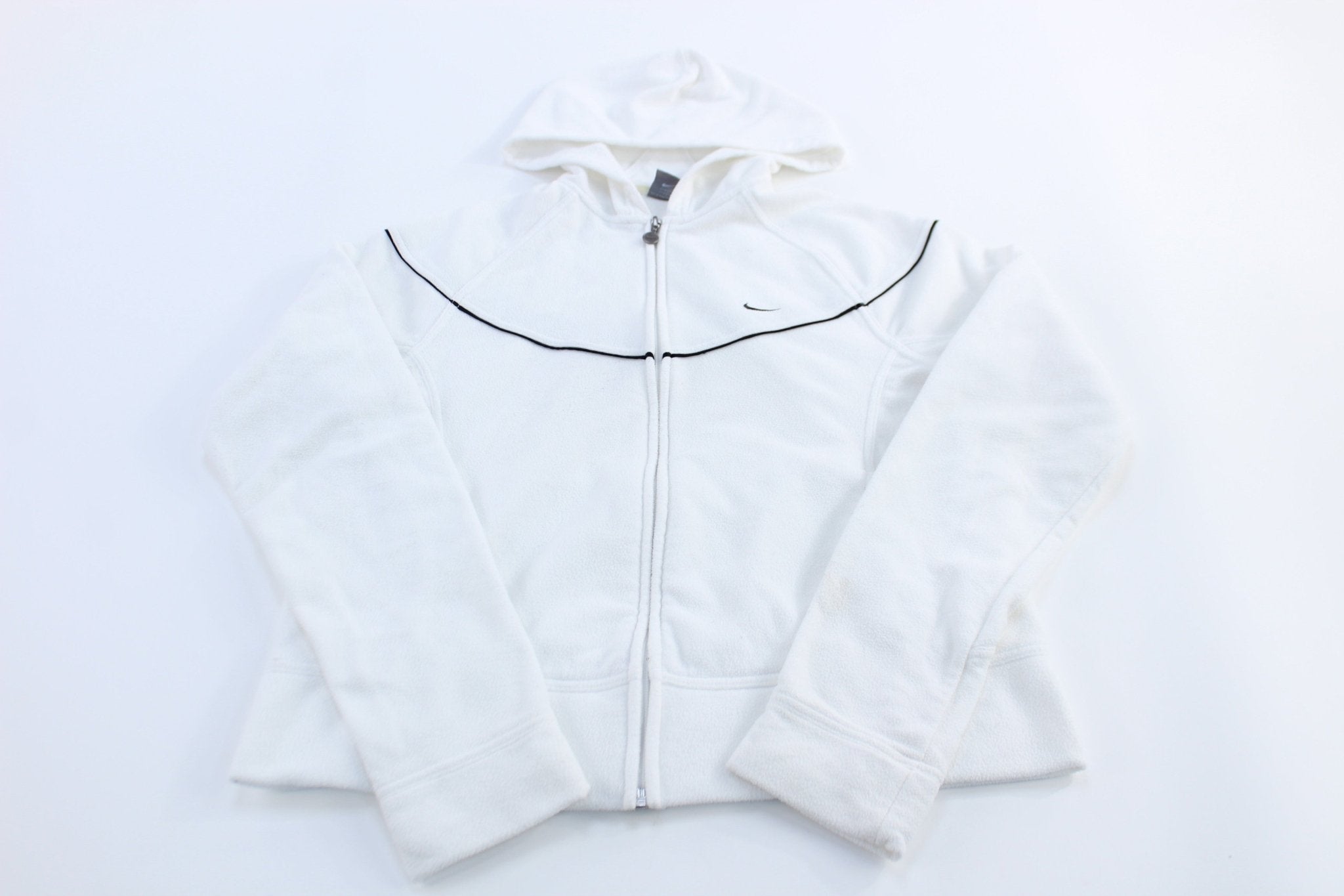 Women's Nike Embroidered Logo White Fleece Full Zip Hoodie - ThriftedThreads.com
