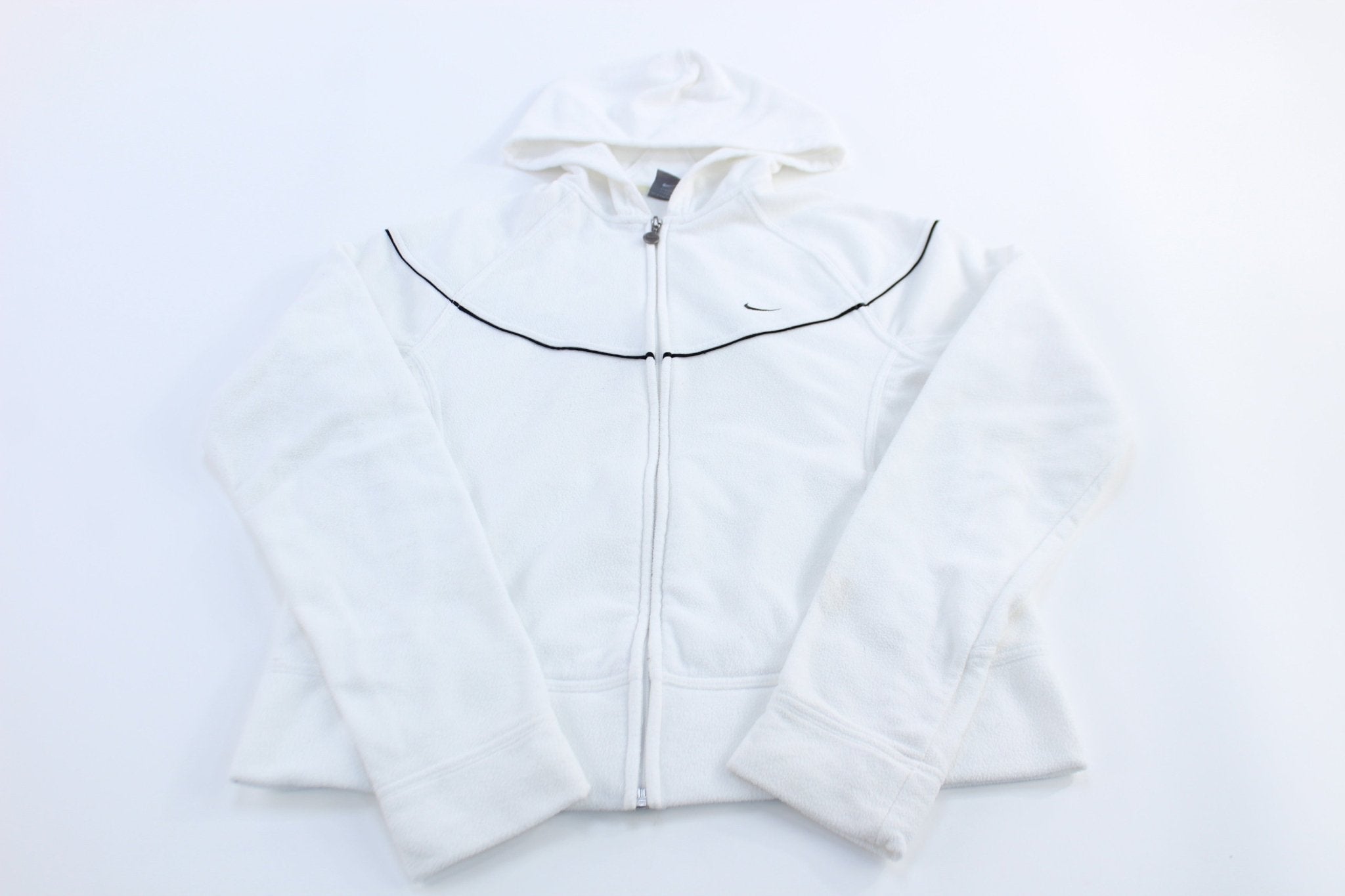 Women's Nike Embroidered Logo White Fleece Full Zip Hoodie - Jackets - Thrifted Threads