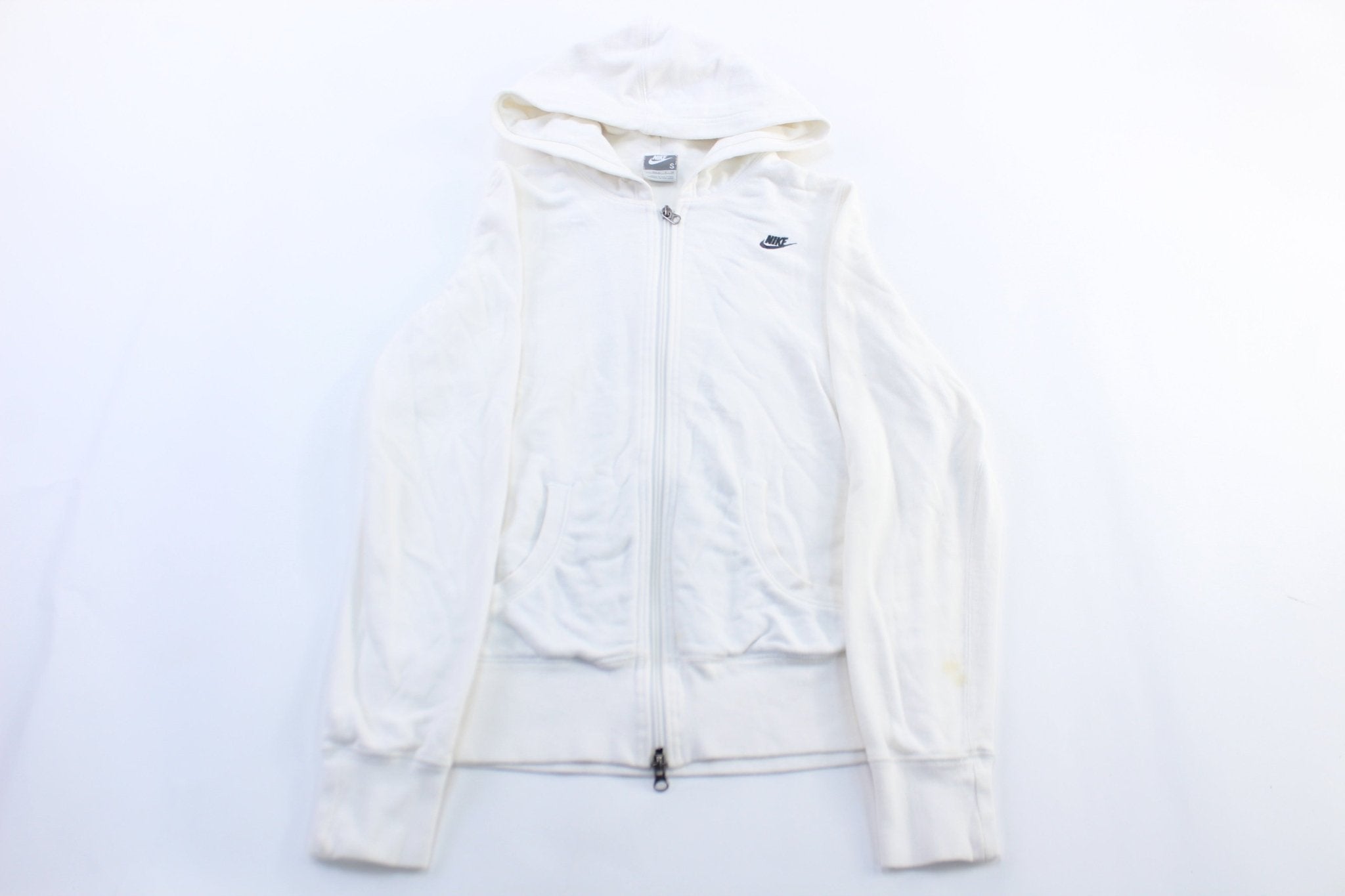 Women's Nike Embroidered Logo White Zip Up Hoodie - ThriftedThreads.com