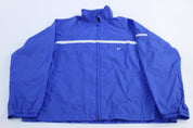 Women's Nike Embroidered Swoosh Logo Blue & White Zip Up Jacket - ThriftedThreads.com