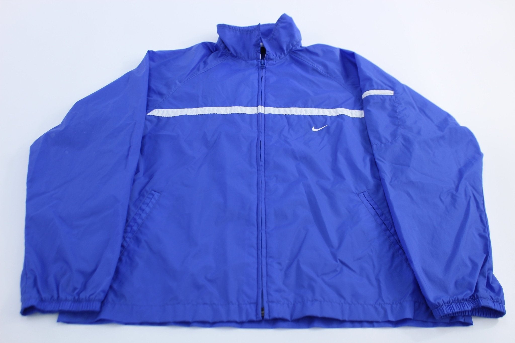 Women's Nike Embroidered Swoosh Logo Blue & White Zip Up Jacket - Jackets - Thrifted Threads