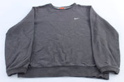Women's Nike Embroidered Swoosh Logo Grey Sweatshirt - ThriftedThreads.com