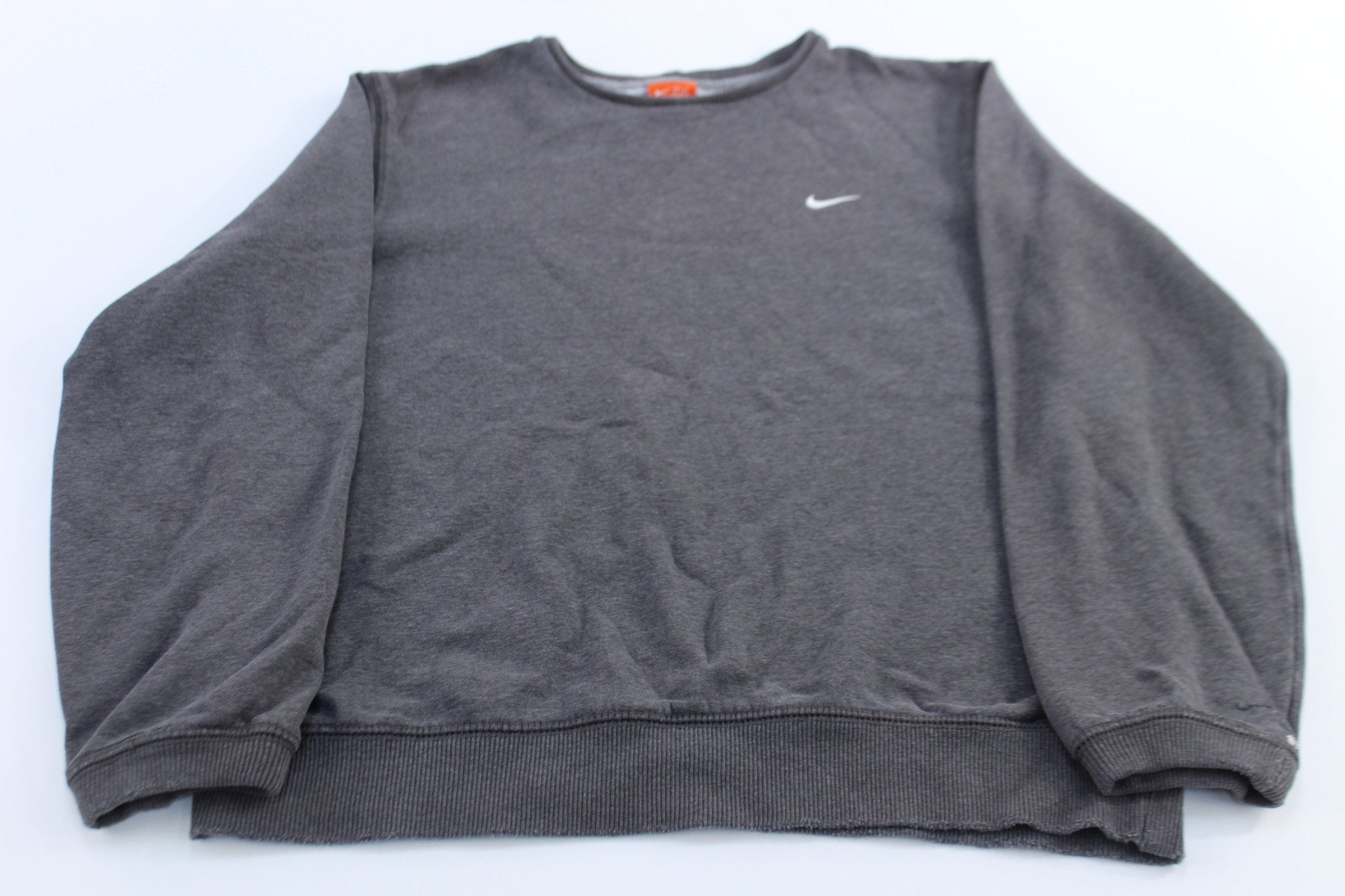 Women's Nike Embroidered Swoosh Logo Grey Sweatshirt - ThriftedThreads.com
