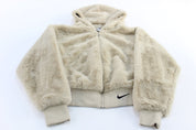 Women's Nike Embroidered Swoosh Logo Sherpa Hooded Jacket - ThriftedThreads.com