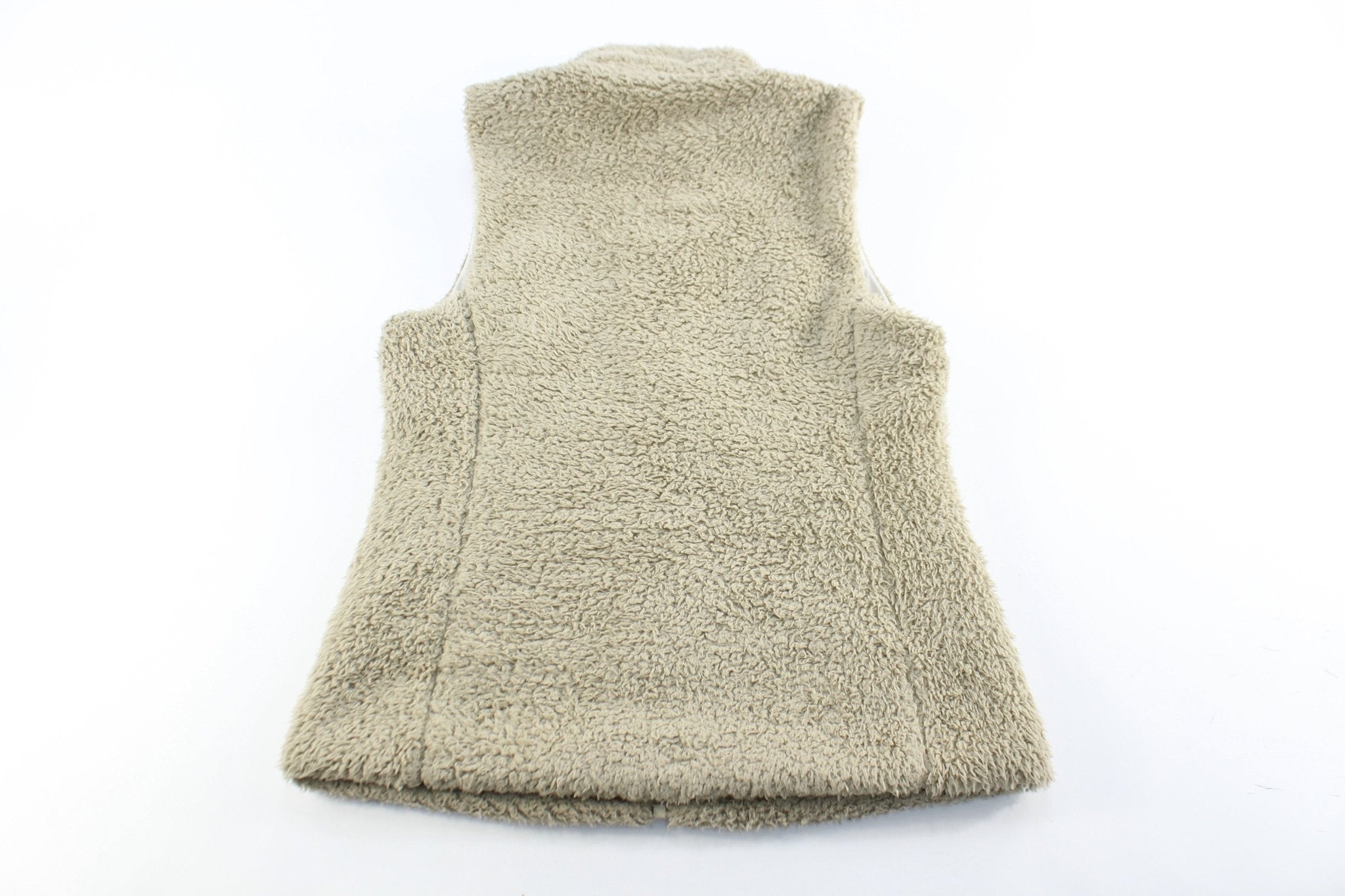 Women's Patagonia Logo Patch Beige Zip Up Vest - ThriftedThreads.com