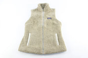 Women's Patagonia Logo Patch Beige Zip Up Vest - ThriftedThreads.com