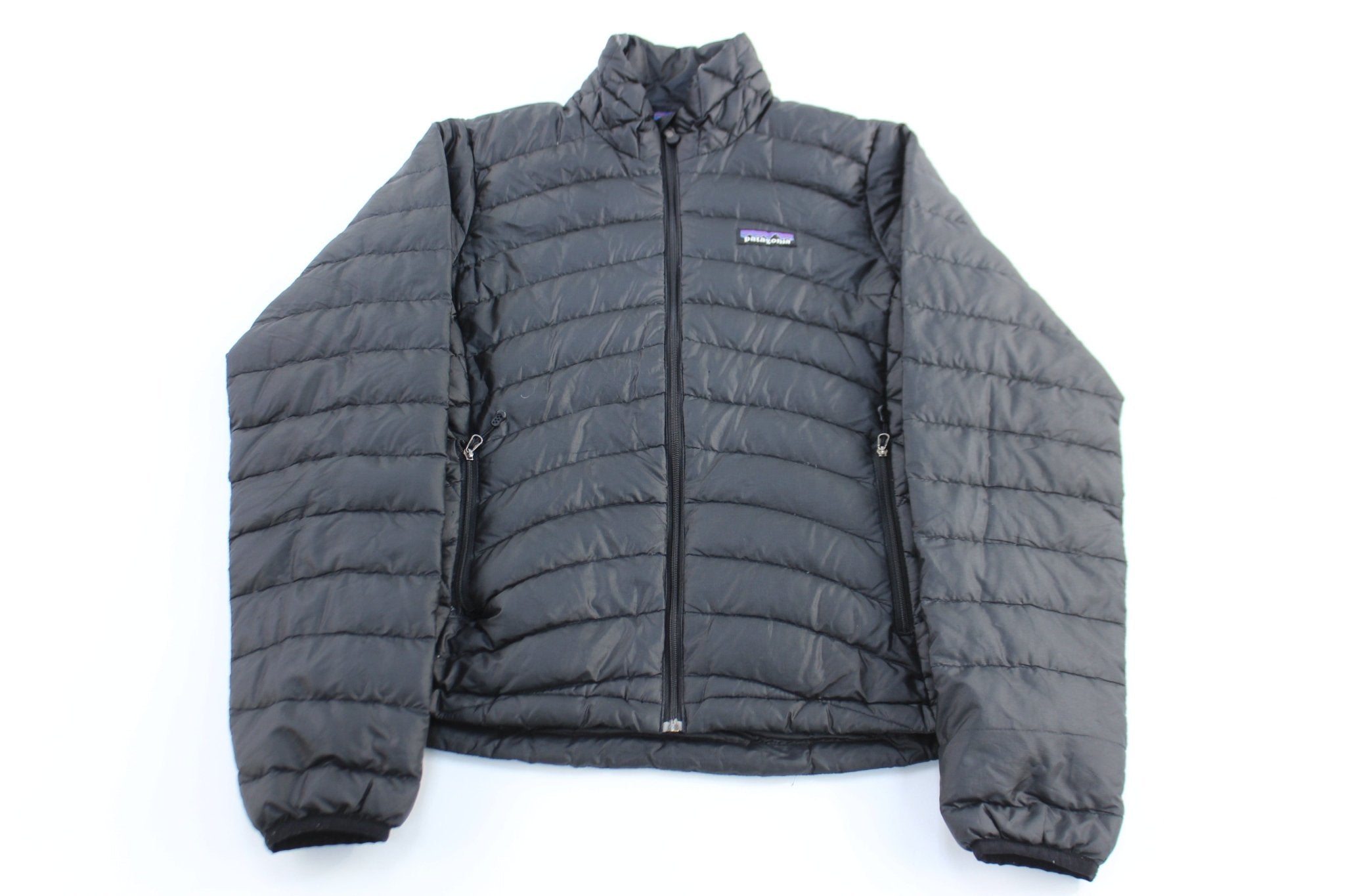 Women's Patagonia Logo Patch Black Puffer Jacket - ThriftedThreads.com