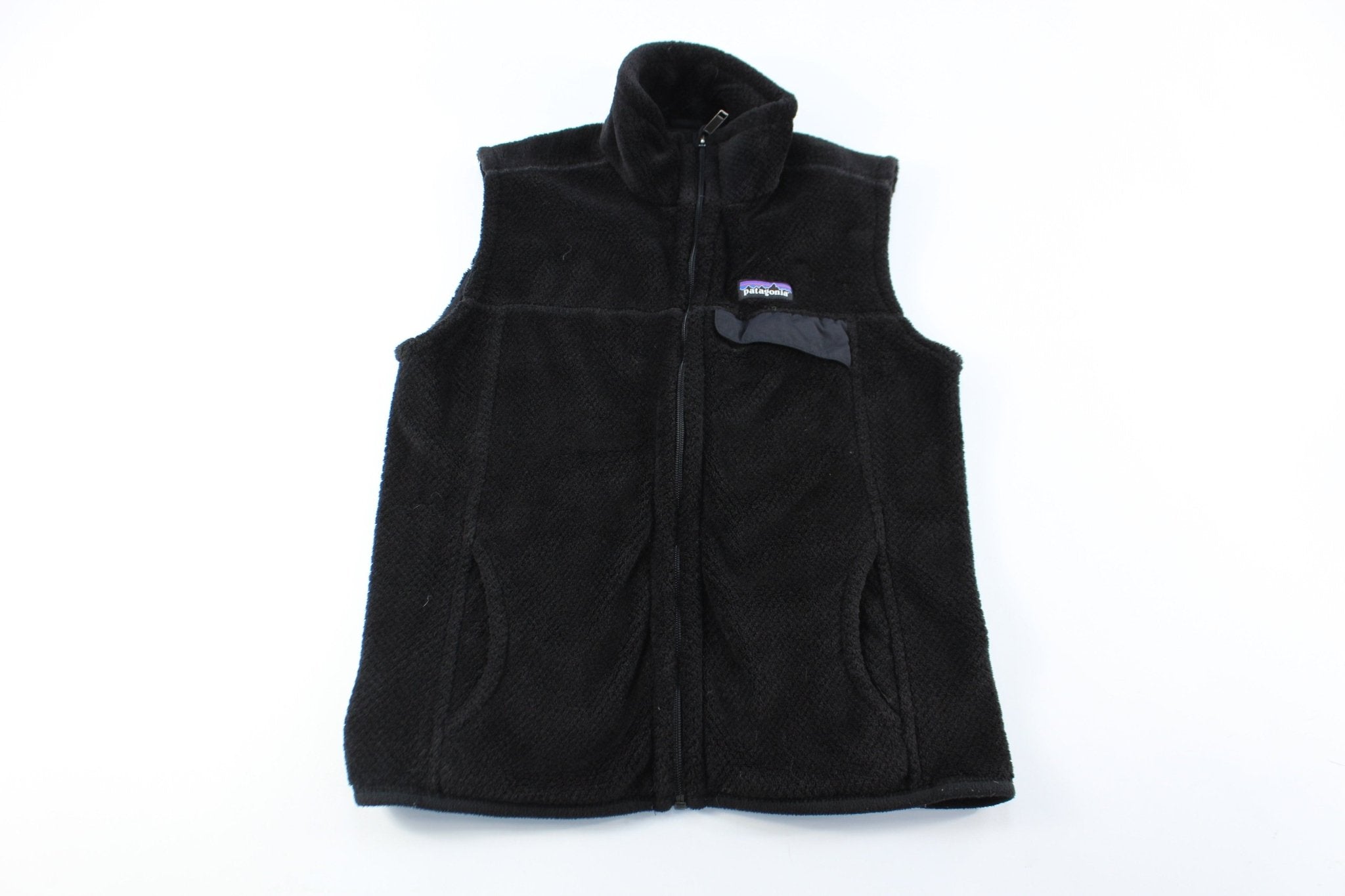 Women's Patagonia Logo Patch Black Zip Up Vest - ThriftedThreads.com