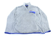 Women's Patagonia Logo Patch Grey & Blue Pullover Jacket - ThriftedThreads.com