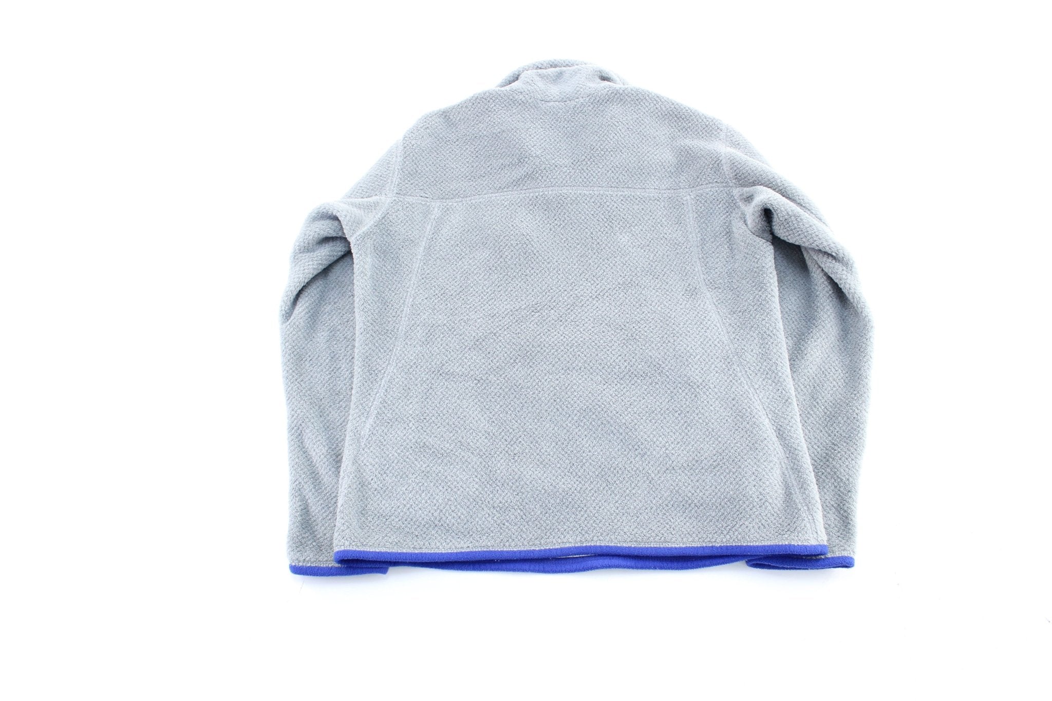 Women's Patagonia Logo Patch Grey & Blue Pullover Jacket - ThriftedThreads.com