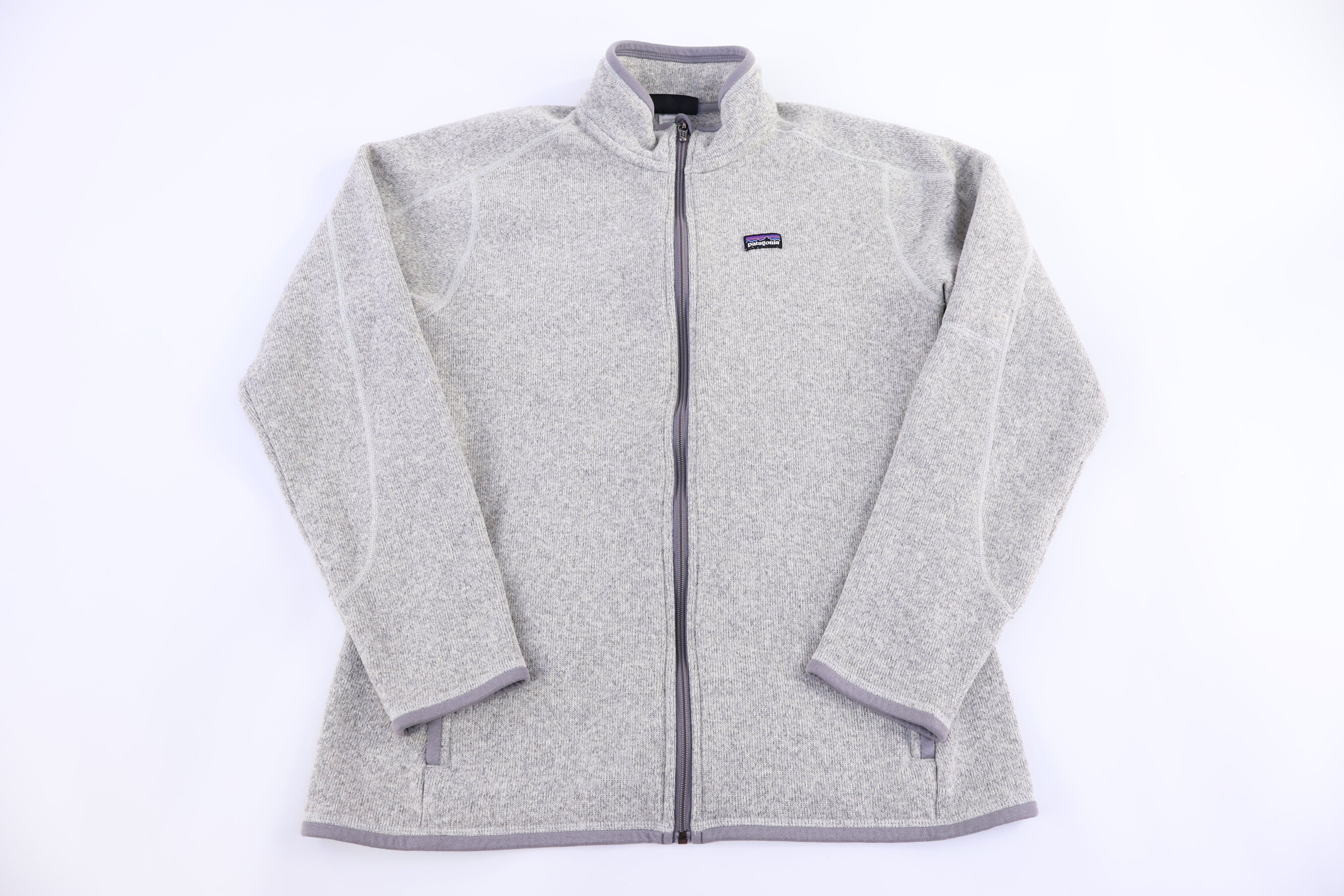Women's Patagonia Logo Patch Grey Full Zip Sweater - Jacket - Thrifted Threads