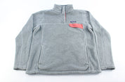 Women's Patagonia Logo Patch Grey & Pink Pullover Jacket - ThriftedThreads.com