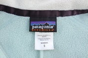 Women's Patagonia Logo Patch Light Blue Fleece Zip Up Vest - ThriftedThreads.com
