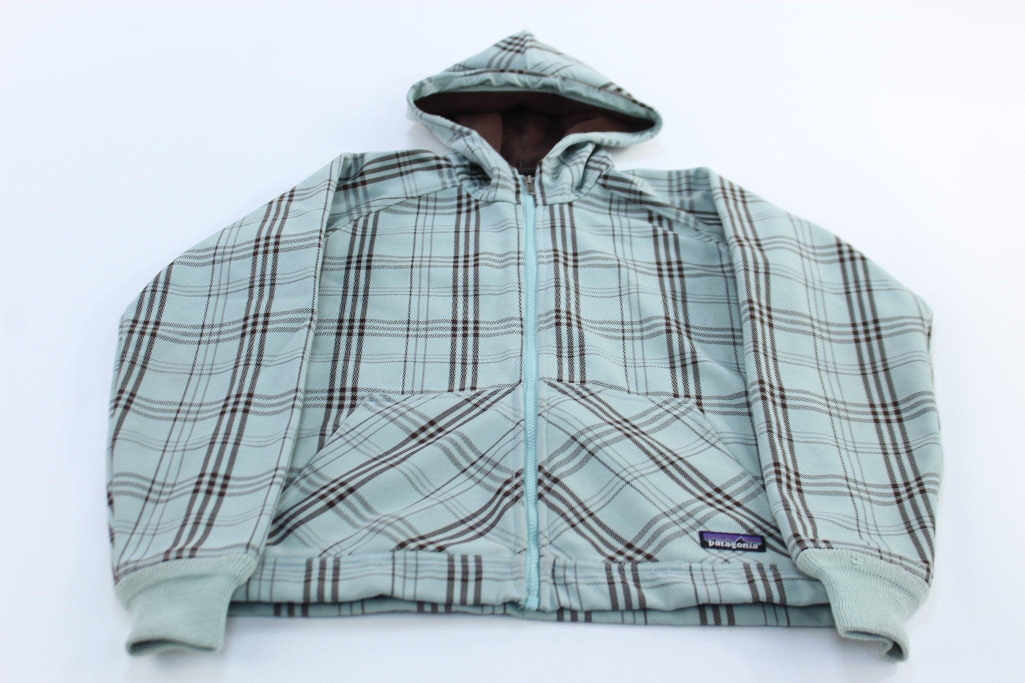 Women's Patagonia Logo Patch Plaid Slopestyle Hoody - ThriftedThreads.com
