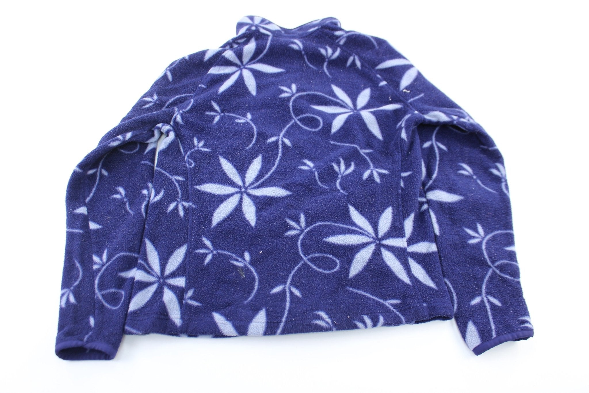 Women's Patagonia Logo Patch Purple Floral Pullover Jacket - ThriftedThreads.com