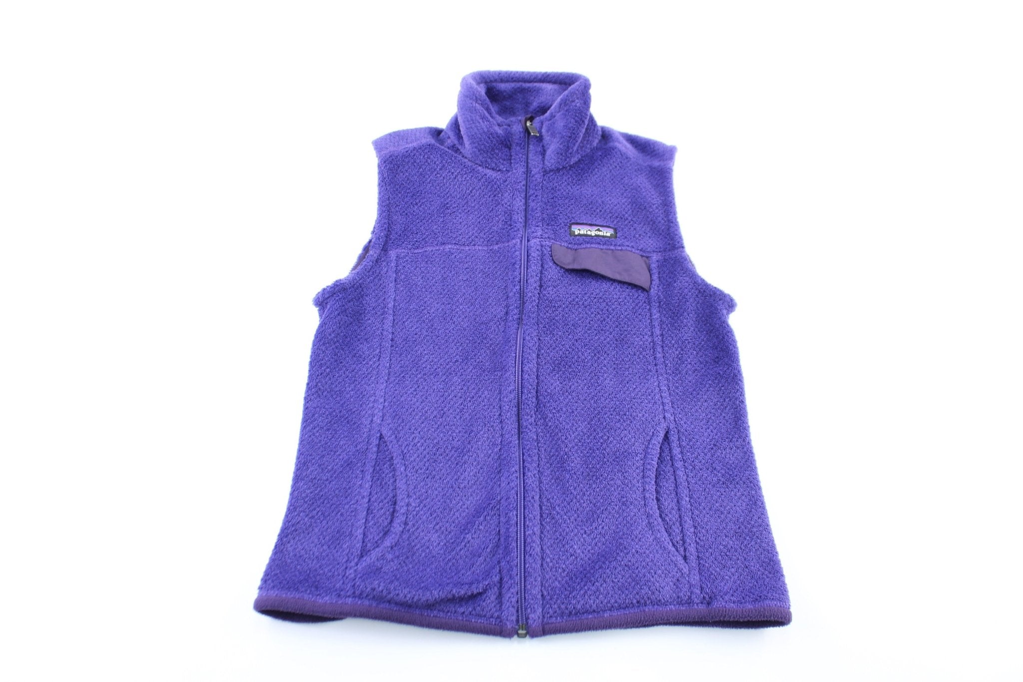 Women's Patagonia Logo Patch Purple Zip Up Vest - ThriftedThreads.com