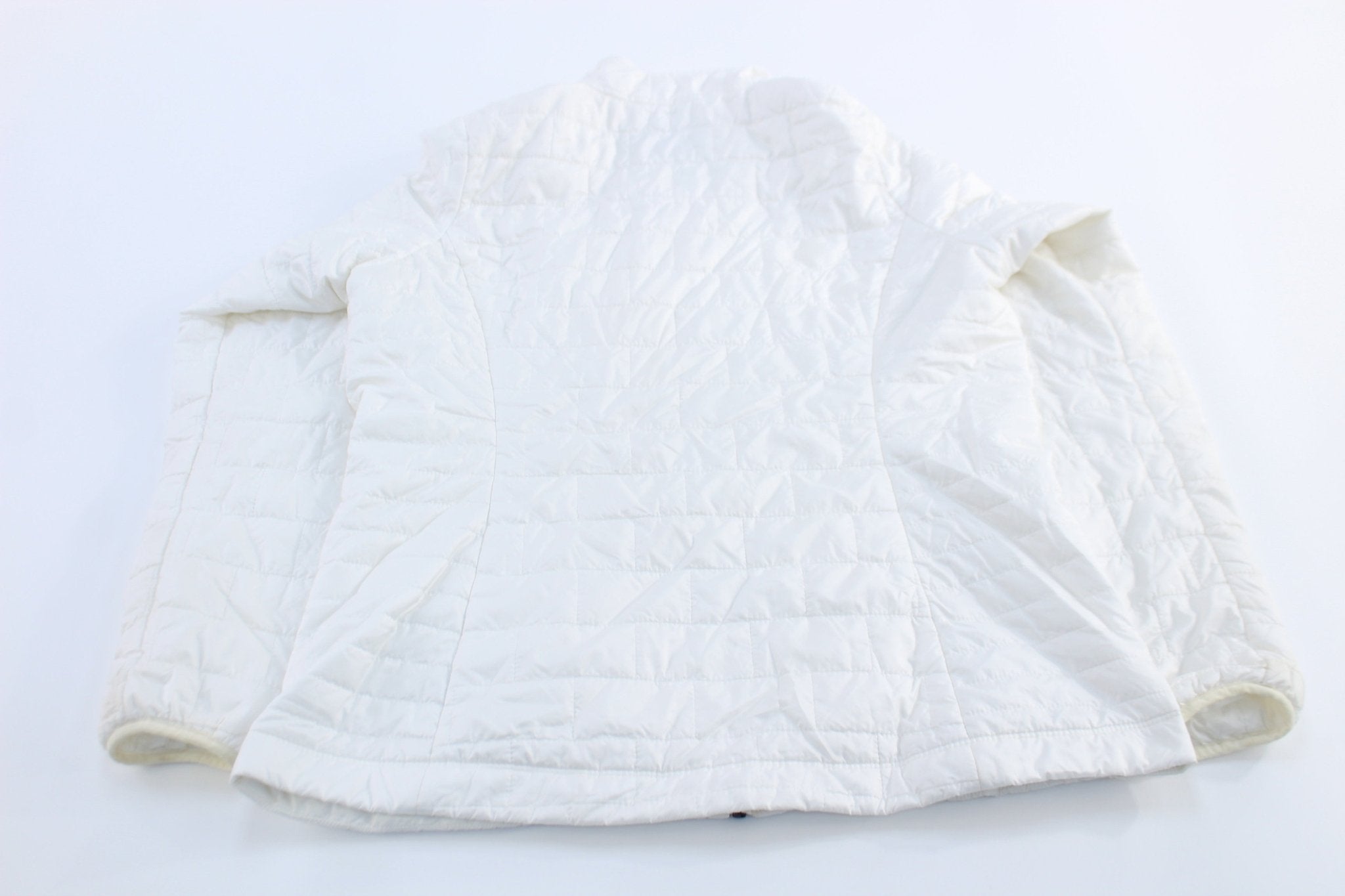 Women's Patagonia Logo Patch White Puffer Jacket - ThriftedThreads.com