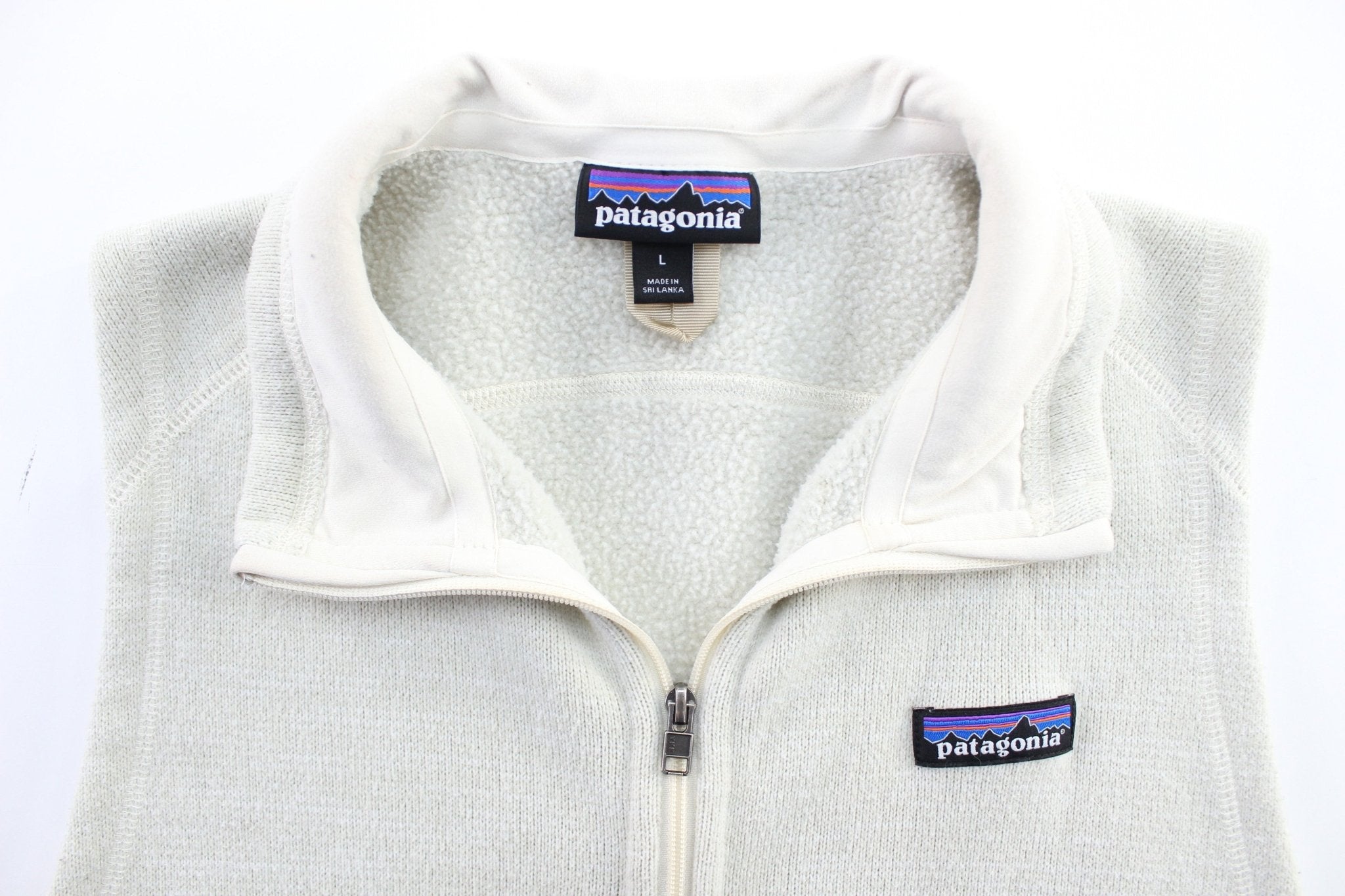 Women's Patagonia Logo Patch White Zip Up Vest - ThriftedThreads.com