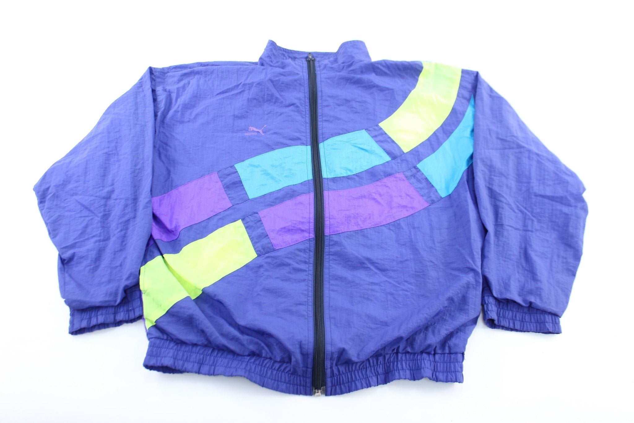 Women's Puma Embroidered Logo Purple, Neon, & Blue Zip Up Jacket - Jackets - Thrifted Threads