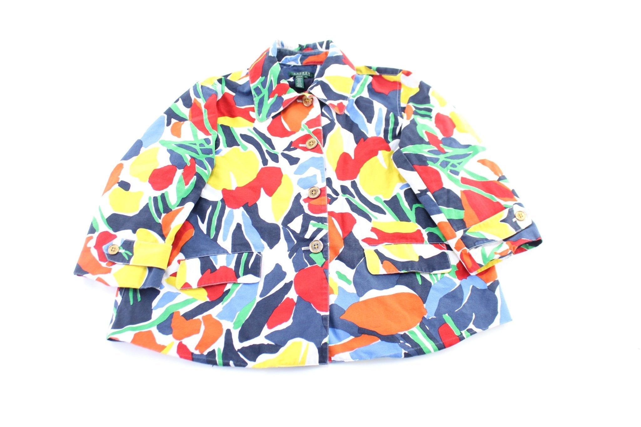 Women's Ralph Lauren Colorful Abstract Floral Coat - ThriftedThreads.com