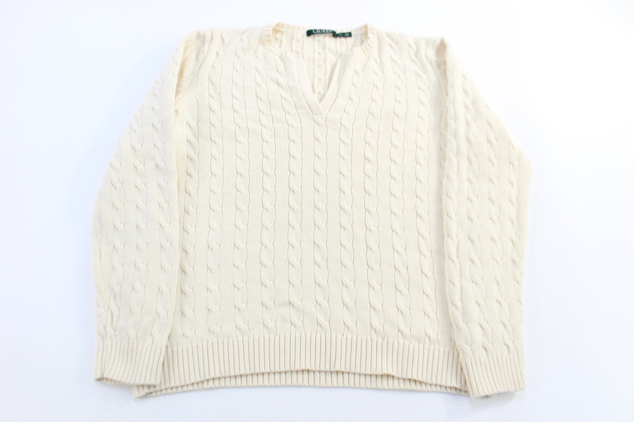 Women's Ralph Lauren Cream Cable Knit Sweater - ThriftedThreads.com
