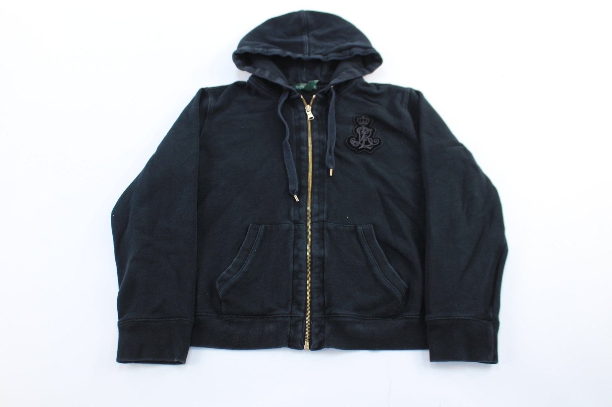 Women's Ralph Lauren Embroidered Logo Black Zip Up Hoodie - Jacket - Thrifted Threads