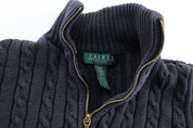 Women's Ralph Lauren Embroidered Logo Black Zip Up Sweater - ThriftedThreads.com