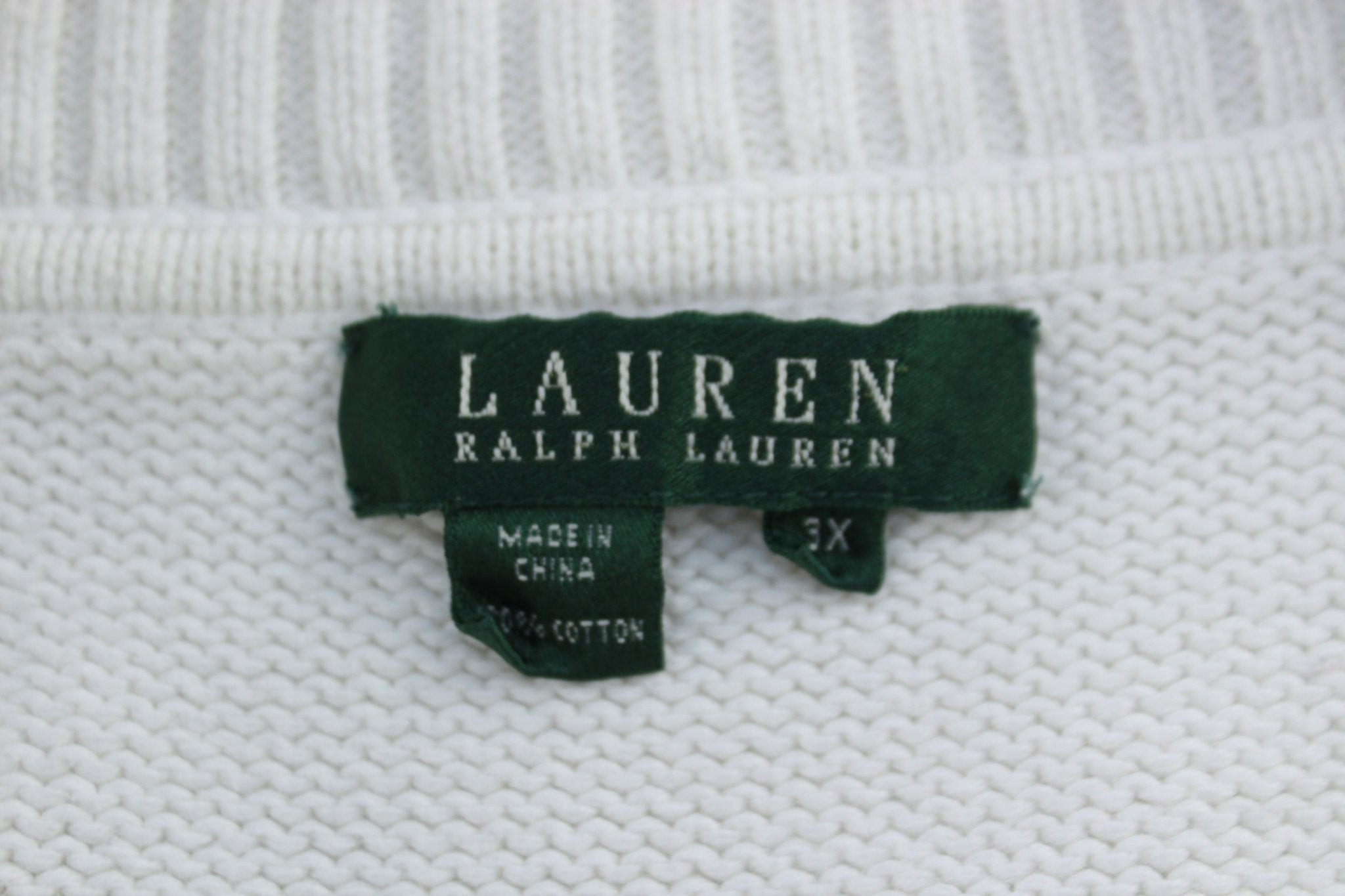 Women's Ralph Lauren Embroidered Logo White Full Zip Sweater - Sweater - Thrifted Threads