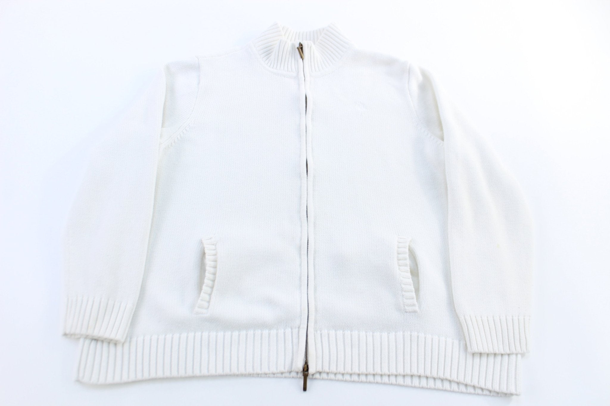 Women's Ralph Lauren Embroidered Logo White Full Zip Sweater - Sweater - Thrifted Threads