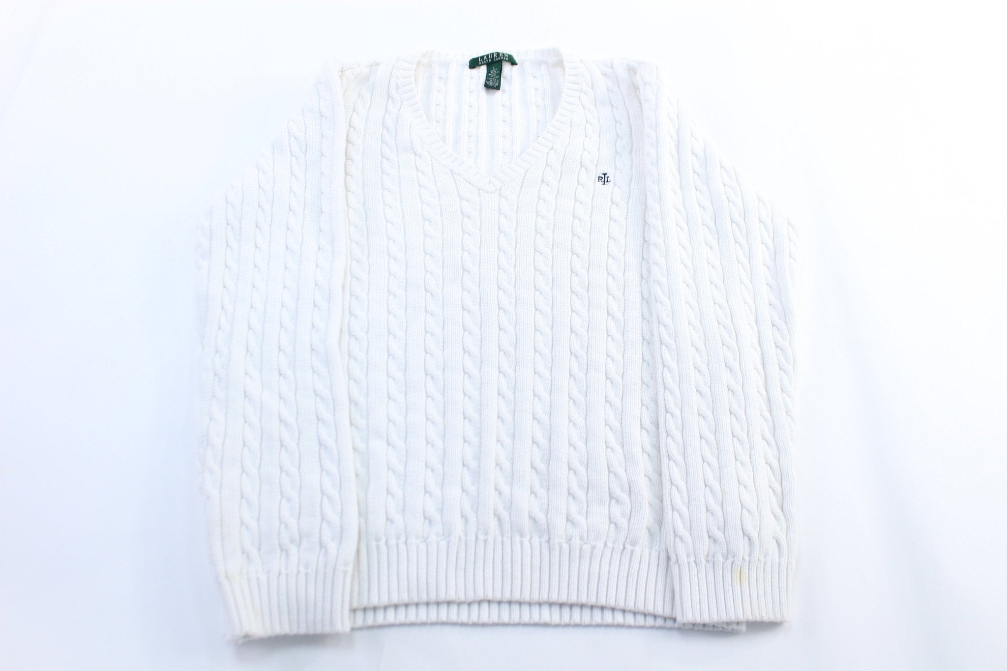 Women's Ralph Lauren Embroidered White Pullover Sweater - ThriftedThreads.com