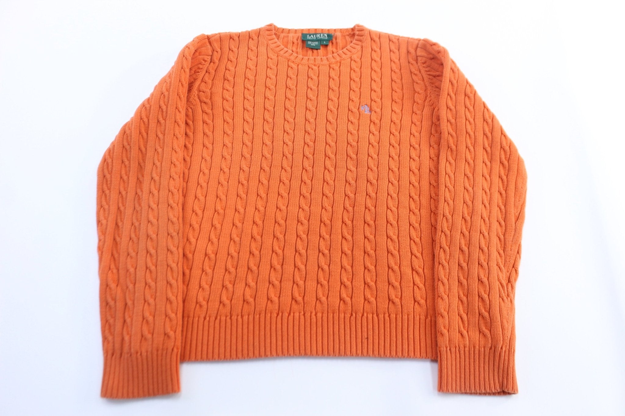 Women's Ralph Lauren Orange Cable Knit Sweater - ThriftedThreads.com