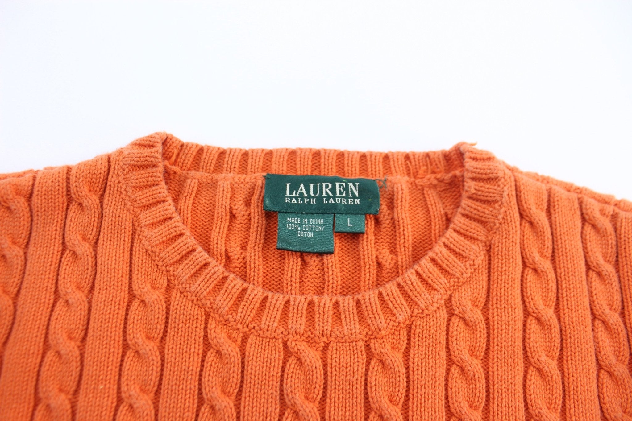 Women's Ralph Lauren Orange Cable Knit Sweater - ThriftedThreads.com